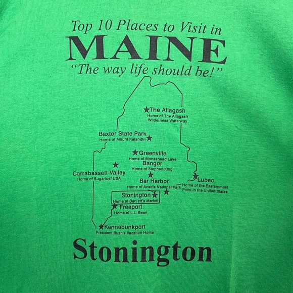 Vintage Green Graphic Tee Top 10 Places to Visit in Maine Single Stitch Large - Picture 2 of 4